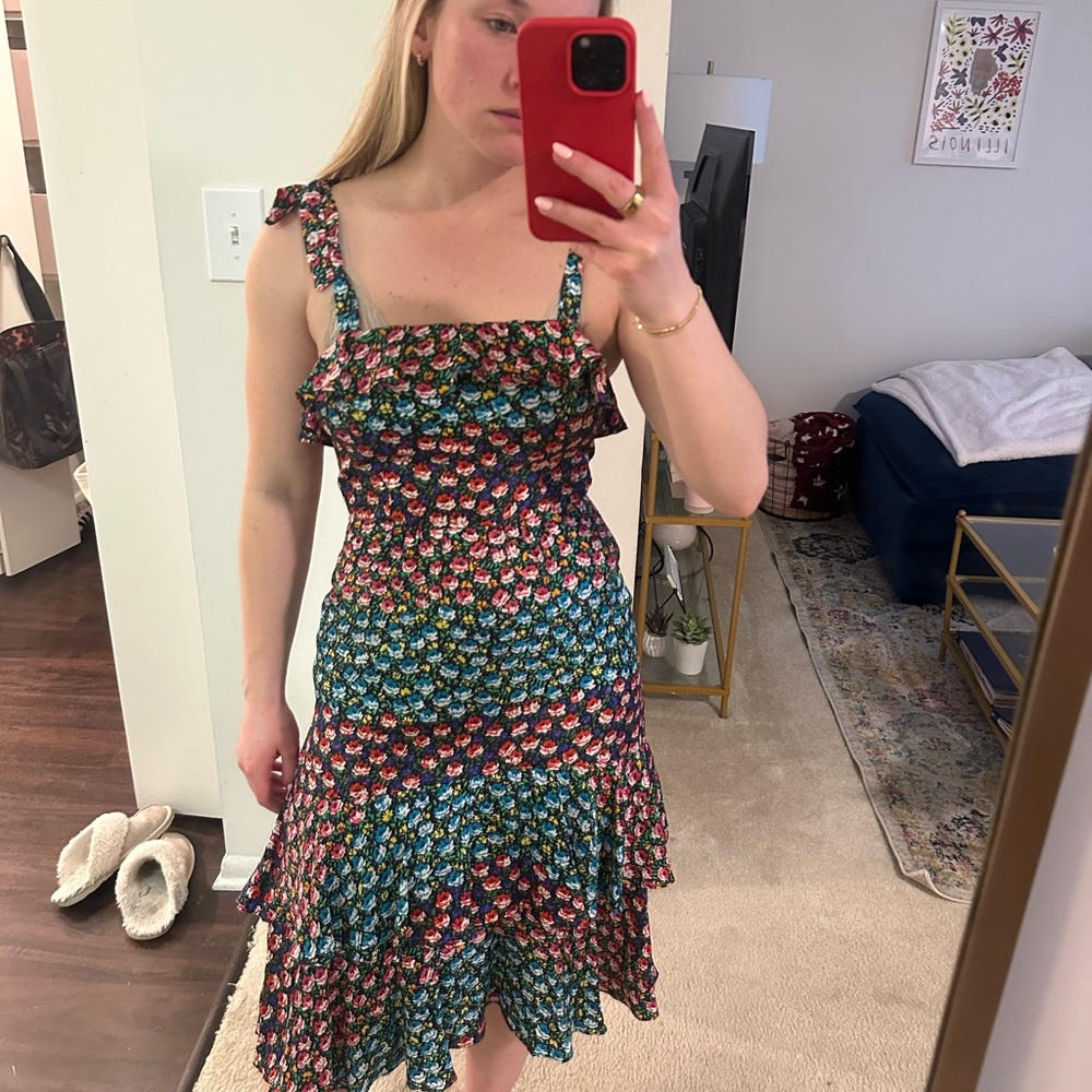 Jcrew Floral Multicolor Ruffle Dress